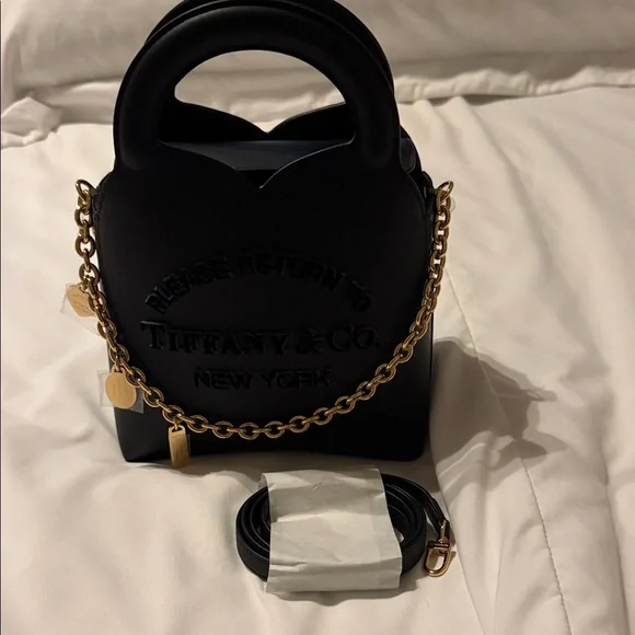Tiffany & Co. Black Mini Leather Bag with Gold Chain - Picture 2 of 5
